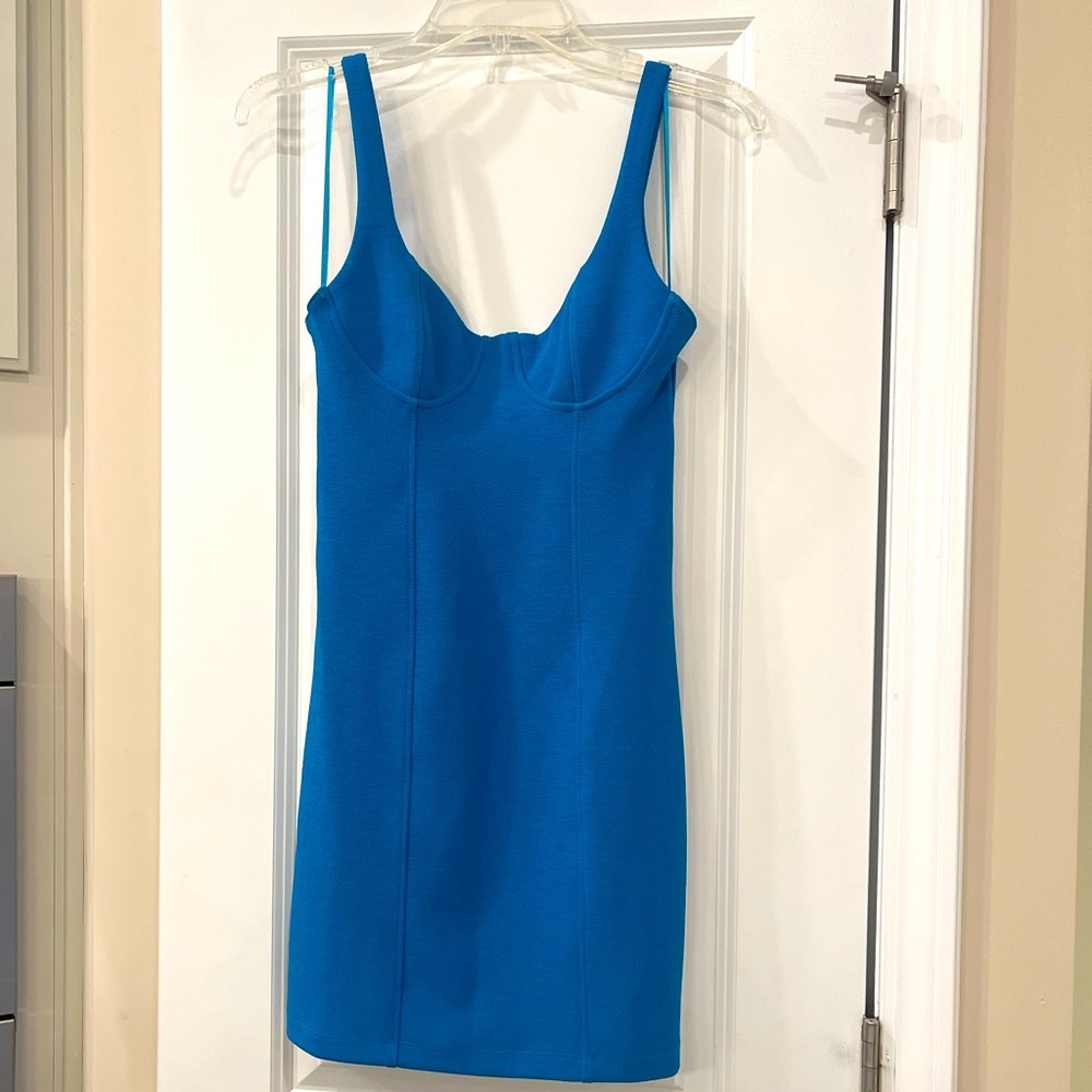 Zara Sleeveless Mini body-con Dress Stretch Aqua Blue Size Small NWOT
